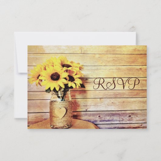 Twine Wrapped Mason Jar Sunflower Wedding RSVP (Achterkant)