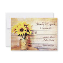 Twine Wrapped Mason Jar Sunflower Wedding RSVP