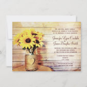 Twine Wrapped Mason Jar Zonnebloem Bruiloft uitnod Kaart (Voorkant)
