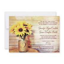 Twine Wrapped Mason Jar Zonnebloem Bruiloft uitnod
