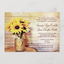 Twine Wrapped Mason Jar Zonnebloem Bruiloft uitnod Kaart