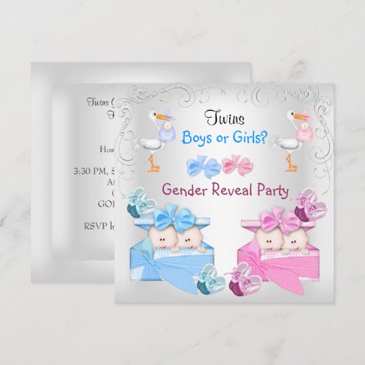 Twinins gender onthullen feestjongens Blauwe Roze Kaart (Voorkant / Achterkant)