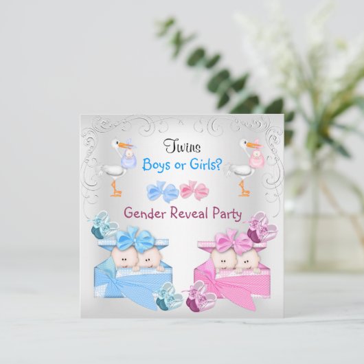 Twinins gender onthullen feestjongens Blauwe Roze Kaart (Staand voorkant)