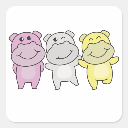 Twink Flag Pride Lgbtq Cute Hippo Square Sticker (Voorkant)