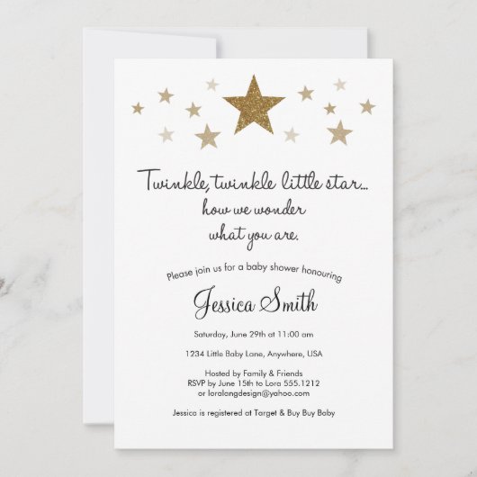 Twinke Twinkle Little Star Baby shower Invitation Kaart (Voorkant)