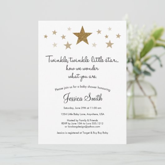 Twinke Twinkle Little Star Baby shower Invitation Kaart (Staand voorkant)