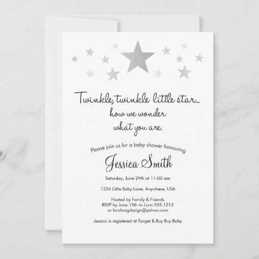 Twinke Twinkle Little Star Baby shower Invitation Kaart (Voorkant)