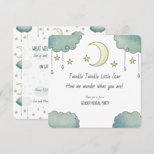 Twinke Twinkle Star Gender Reveal babyshower Kaart (Voorkant / Achterkant)