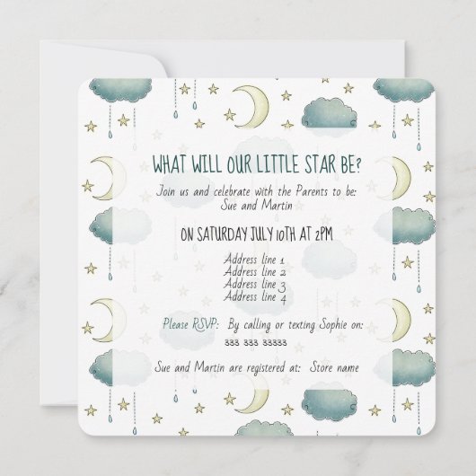 Twinke Twinkle Star Gender Reveal babyshower Kaart (Achterkant)