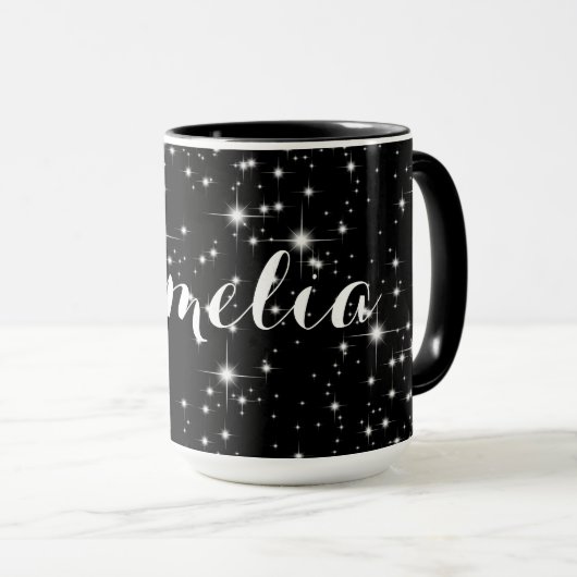 Twinkelbanden op zwart mok (Voorkant rechts)