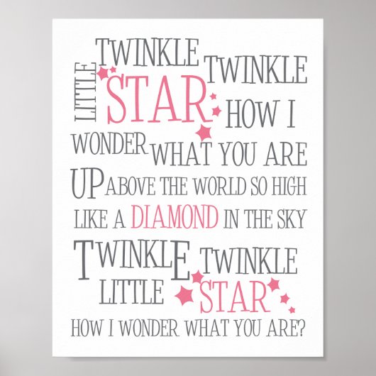 TWINKELE KLEINE STAR - 8X10 ART PRINT PINK (Voorkant)