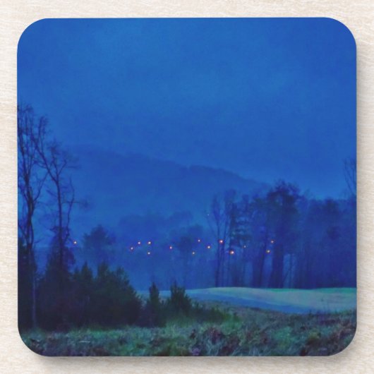 Twinkellichten in een blauw gebergte bier onderzetter (Voorkant)