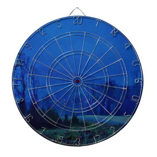 Twinkellichten in een blauw gebergte dartbord (Voorkant)