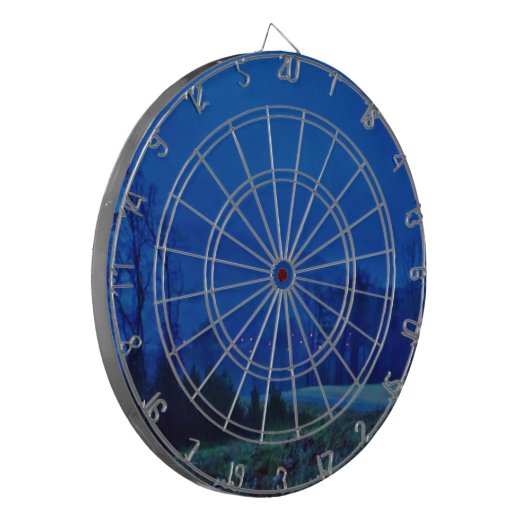 Twinkellichten in een blauw gebergte dartbord (Voorkant Links)