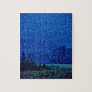Twinkellichten in een blauw gebergte legpuzzel