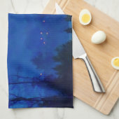 Twinkellichten in een blauw gebergte theedoek (Quarter Fold)