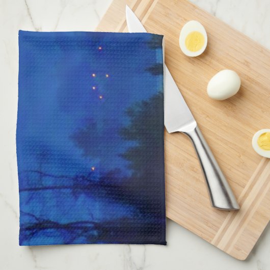 Twinkellichten in een blauw gebergte theedoek (Quarter Fold)