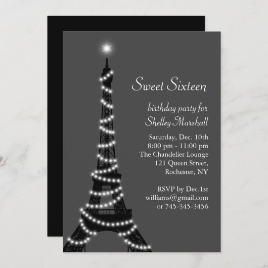 Twinking Eiffel Tower Sweet 16 Uitnodiging (Voorkant / Achterkant)