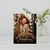Twinking Hand Lettered kerstfoto Folie Feestdagen Briefkaart (Staand Voorkant)