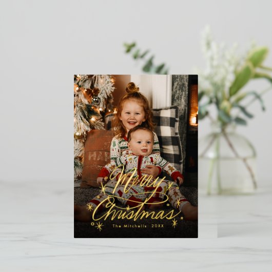 Twinking Hand Lettered kerstfoto Folie Feestdagen Briefkaart (Staand Voorkant)