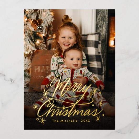 Twinking Hand Lettered kerstfoto Folie Feestdagen Briefkaart (Voorkant)