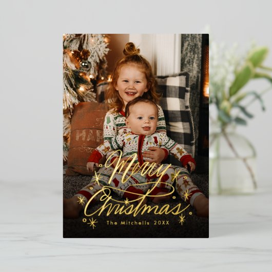 Twinking Hand Lettered Merry Folie Feestdagenkaart (Staand Voorkant)