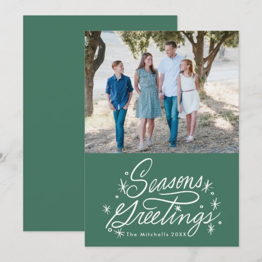 Twinking Hand Lettered Seasons Greetings Foto Feestdagenkaart (Voorkant / Achterkant)