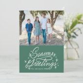 Twinking Hand Lettered Seasons Greetings Foto Feestdagenkaart (Staand voorkant)