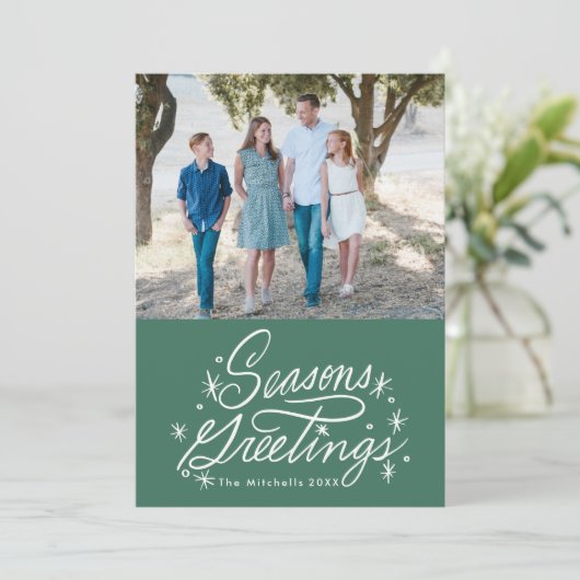 Twinking Hand Lettered Seasons Greetings Foto Feestdagenkaart (Staand voorkant)