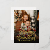 Twinking Hand Lettered Seasons Greetings Foto Folie Feestdagen Briefkaart (Voorkant / Achterkant)