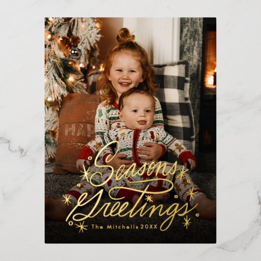Twinking Hand Lettered Seasons Greetings Foto Folie Feestdagen Briefkaart (Voorkant)