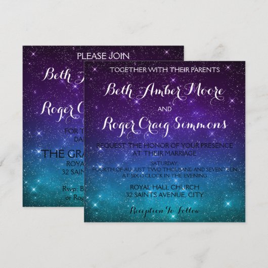 Twinking Star Night Sky Wedding Shower Kaart (Voorkant / Achterkant)