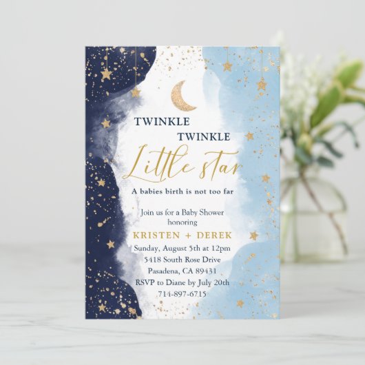 Twinkle Baby shower, Baby Boy, Waterverf Kaart (Staand voorkant)