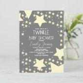 Twinkle Baby shower Gele sterren Grijze achtergron Kaart (Staand voorkant)