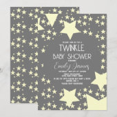 Twinkle Baby shower Gele sterren Grijze achtergron Kaart (Voorkant / Achterkant)
