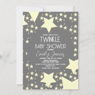 Twinkle Baby shower Gele sterren Grijze achtergron Kaart