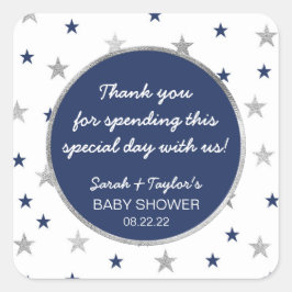 Twinkle Baby shower gunst, navy zilveren sterren Vierkante Sticker