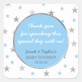 Twinkle Baby shower gunst sticker, blauw zilver Vierkante Sticker