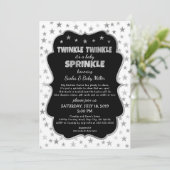 Twinkle Baby Sprinkle Black Silver-uitnodigingen Kaart (Staand voorkant)