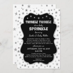 Twinkle Baby Sprinkle Black Silver-uitnodigingen Kaart