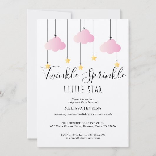 Twinkle Baby Sprinkle Roze Rustic All-in-One Kaart (Voorkant)