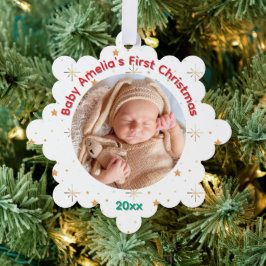 Twinkle Baby's Eerste Kerstmis naam en jaar Ornament Kaart
