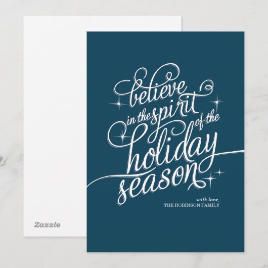 Twinkle Blue Script Holiday Card Feestdagenkaart (Voorkant / Achterkant)