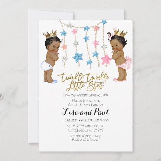 Twinkle Girl of Boy Geslacht Onthulling uitnodigin Kaart (Voorkant)