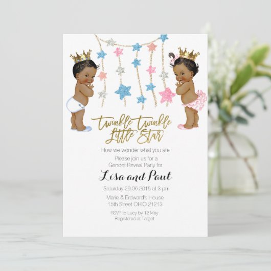 Twinkle Girl of Boy Geslacht Onthulling uitnodigin Kaart (Staand voorkant)