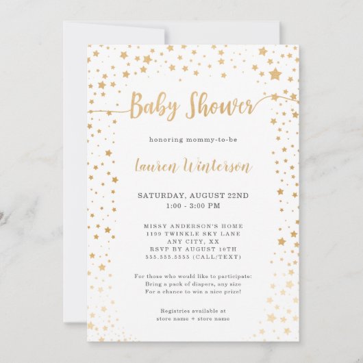 Twinkle Gold Star Baby shower Kaart (Voorkant)