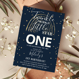 Twinkle Gold Star & Rainbow 1e Verjaardagsfeestje Kaart