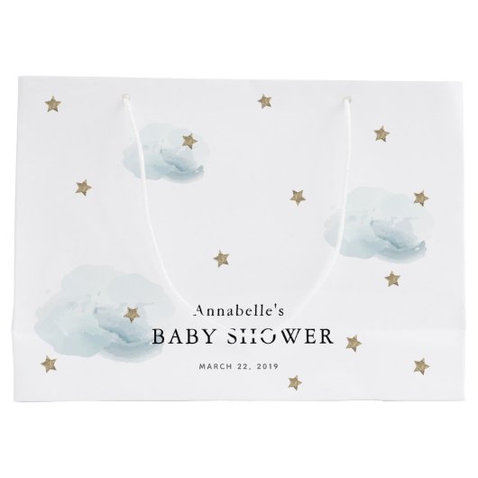 Twinkle Gold Stars & Blue Clouds Baby shower Groot Cadeauzakje (Achterkant)