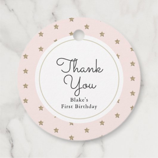 Twinkle Gold Stars en roze wolken van zaterdag Bedankjes Labels (Achterkant)