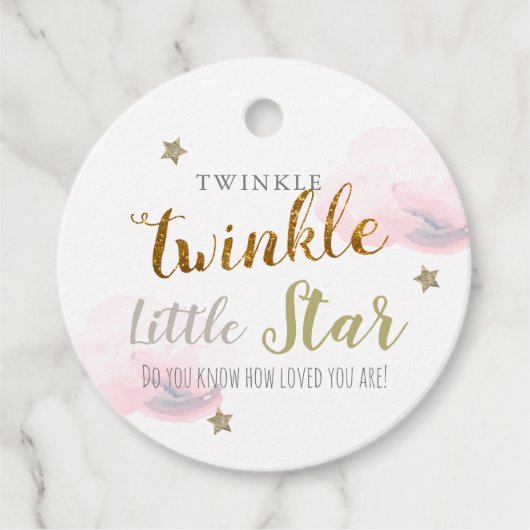 Twinkle Gold Stars en roze wolken van zaterdag Bedankjes Labels (Voorkant)